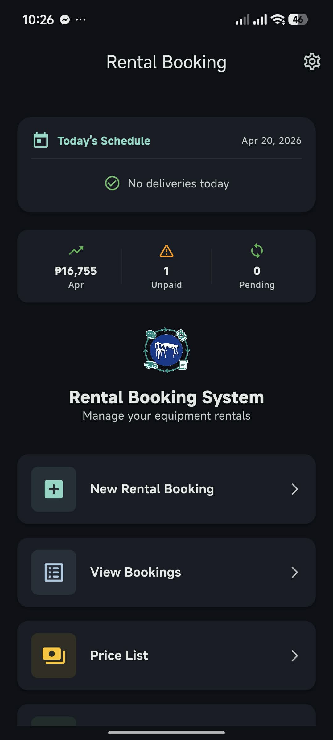 Easy Rental app booking and delivery scheduling for tent and table rentals