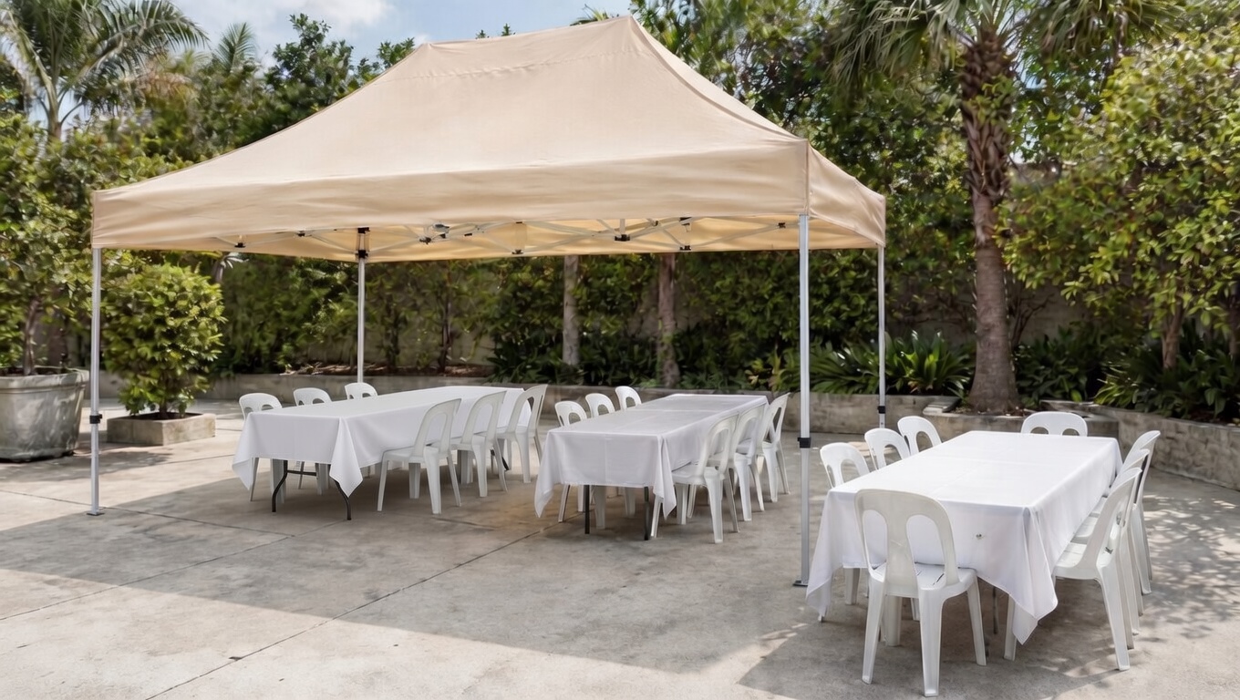 Set A Event Package Rental Lipa Batangas — tent, monobloc chairs, and 6ft tables for 20 guests